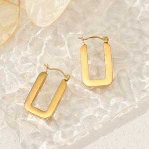 ต่างหูห้อยทรงเรขาคณิตมินิมอล สแตนเลสชุบทอง 18k ทันสมัย สำหรับทุกเพศ - Product Image 1