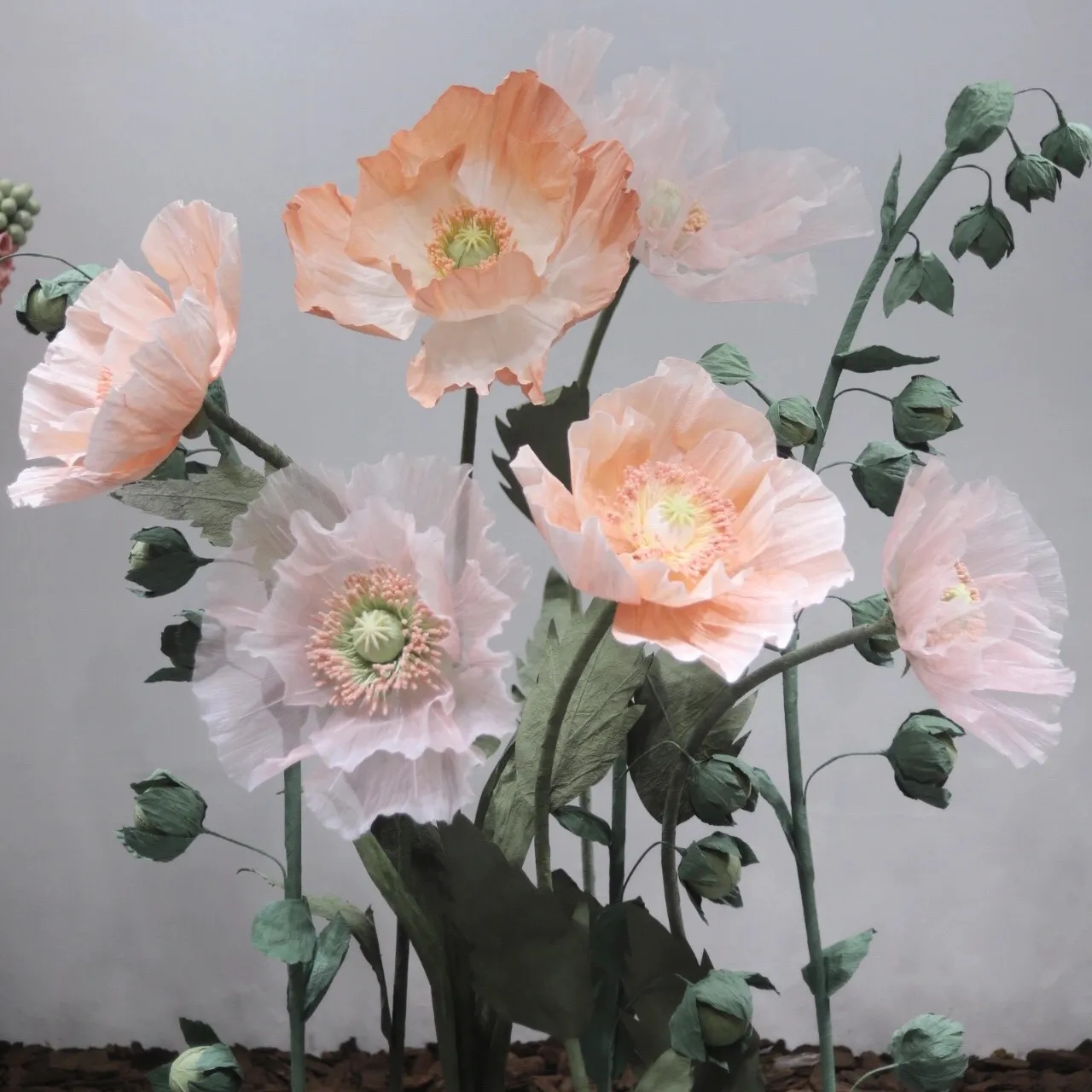 J-100 Handmade large paper flower pink white giant poppy flower stand for window decor Wedding party Floral decoration
