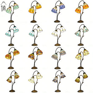 Lampe de table Tiffany Style S Feuilles Lampe en verre teinté vintage Lampe de bureau pour chevet Salon Bureau Salle à manger Hôtel Éclairage LED - Product Image 1