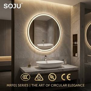 <span class=keywords><strong>Miroir</strong></span> intelligent LED rond moderne avec interrupteur tactile, éclairage à intensité variable, <span class=keywords><strong>miroir</strong></span> sans cuivre de 5 mm pour hôtel, CRI 90+, miroirs de salle de bain intelligents - Product Image 6