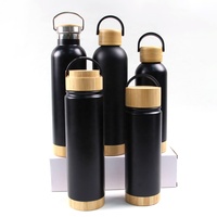 Botol Termos Stainless Steel dengan Logo Custom, Tutup Bambu, Dinding Ganda, Vakum Terisolasi, dan Berbahan Gabungan Bambu dan Gabus