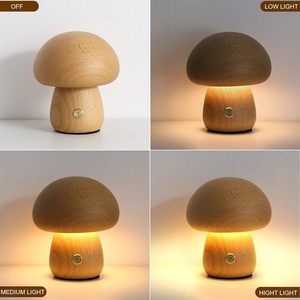 Factory Wholesale Durable Hickory Wood <b>Portable</b> <b>Table</b> Lamp-Outdoor & Hotel Use Dimmable Remote Control Creative Mushroom Design - Product Image 2