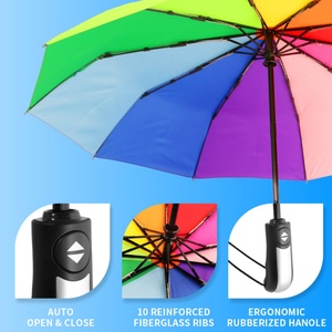 Parapluie arc-en-ciel OEM ODM Logo personnalisé Coupe-vent Robuste Bonne qualité Coloré Automatique Personnalisé Parapluie pliable à 3 volets Vente en gros - Product Image 3