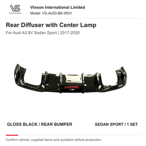 Nuevo Difusor Trasero con Luz Central para Audi A3 8V 2017-2020 Sedán Sport, Juego de Alerón Trasero en Negro Brillante PP - Product Image 1