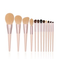 Ensemble de 12 pinceaux de maquillage Morandi en bois, poils de poney doux personnalisés, logo personnalisé, ensemble complet de pinceaux de maquillage de luxe en aluminium rose doré