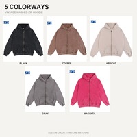 Hoodie Zip Up Oversize 350G Bahan Washed Drop Shoulder Vintage Streetwear Custom Print OEM ODM Grosir EU