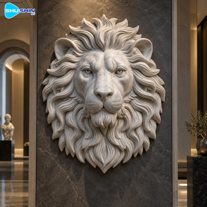 Sculpture murale de tête de <span class=keywords><strong>lion</strong></span> en marbre de luxe, sculptée à la main, décoration en pierre, sur mesure pour l'intérieur de villa, hall d'hôtel, galerie, entrée de hall - Product Image 1