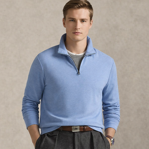 Sweat-shirt de golf à manches longues en molleton texturé avec fermeture éclair quart de tour, broderie personnalisée, 63% coton, 37% modal - Product Image 1