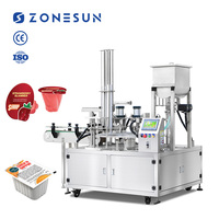 Machine de remplissage et de scellage automatique de gobelets pour pâtes, yaourts et sauces ZONESUN ZS-AFS07R, à double tête, avec pompe à engrenages servo et monobloc rotatif