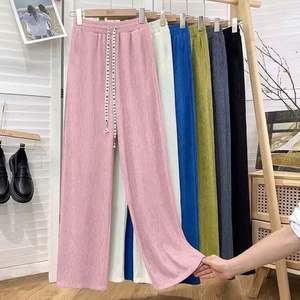 I-0524 Nuevos pantalones anchos de seda helada para mujer, pantalones largos de verano de cintura alta, ajustados, sueltos, de pierna recta, informales - Product Image 2