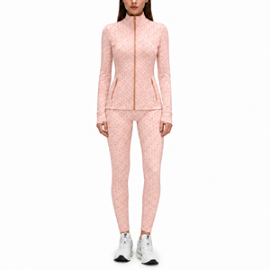 Women's Dot Jacquard Seamless Sportswear Set Long Sleeve Fitness <b>Jacket</b> High Waist Yoga Leggings <b>Workout</b> Clothes - Product Image 5