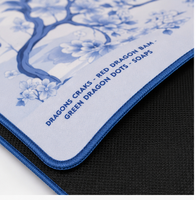 Tapis de Mahjong Américain de Luxe Bleu et Blanc, Motif Floral Chinoiserie Pagode, Guide de Règles Charleston, Antidérapant et Silencieux