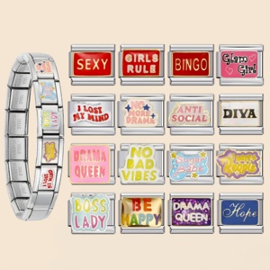 Bracciale con Charm Italiano da Donna e Ragazza, con Scritta SEXY BOSS LADY DIVA <span class=keywords><strong>HOPE</strong></span>, in Acciaio Inossidabile da 9mm, per Creazione Gioielli Fai da Te con Perline - Product Image 1