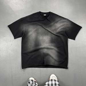 เสื้อยืดผู้ชายผ้าคอตตอนโอเวอร์ไซส์ผ้าคอตต้อนทรงหลวมเปิดไหล่ซักเสื้อผ้าปรับแต่งได้ตามต้องการ - Product Image 4