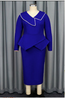 Robes décontractées pour femmes, coupe crayon, asymétriques, col cranté, broderie perlée, grande taille, violettes, manches longues, à volants