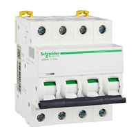 Disjoncteur miniature A9F29410 Acti9 Type D, 4 pôles, capacité de coupure 10 kA, A, 400 V AC, série iC65H