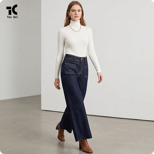 Pantalon droit pour <span class=keywords><strong>femme</strong></span>, nouvelle mode, <span class=keywords><strong>bleu</strong></span> <span class=keywords><strong>marine</strong></span>, avec poches décoratives, <span class=keywords><strong>jean</strong></span> rétro taille haute, style décontracté, denim pour l'automne - Product Image 4
