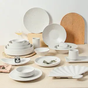 Conjuntos de jantar de cerâmica branca personalizados, 72 peças, direta da fábrica, vitrificado, para restaurante, cerâmica