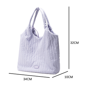 Light Purple Quilted Nylon Shoulder Bag Zipper Tote Hobo <b>Handbag</b> with Pouch for Women Daily Travel - Product Image 2
