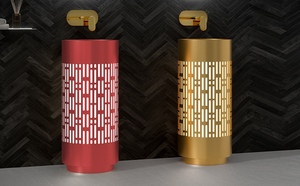 Lavabo sur colonne rectangulaire moderne fait main en acier inoxydable 304, lavabo sur pied monobloc, facile à nettoyer, haut de gamme pour hôtel - Product Image 3