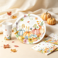 Vaisselle de fête sur le thème des feuilles d'érable et des citrouilles d'automne, décoration de fête jetable pour Thanksgiving, assiette, gobelet et serviette en papier