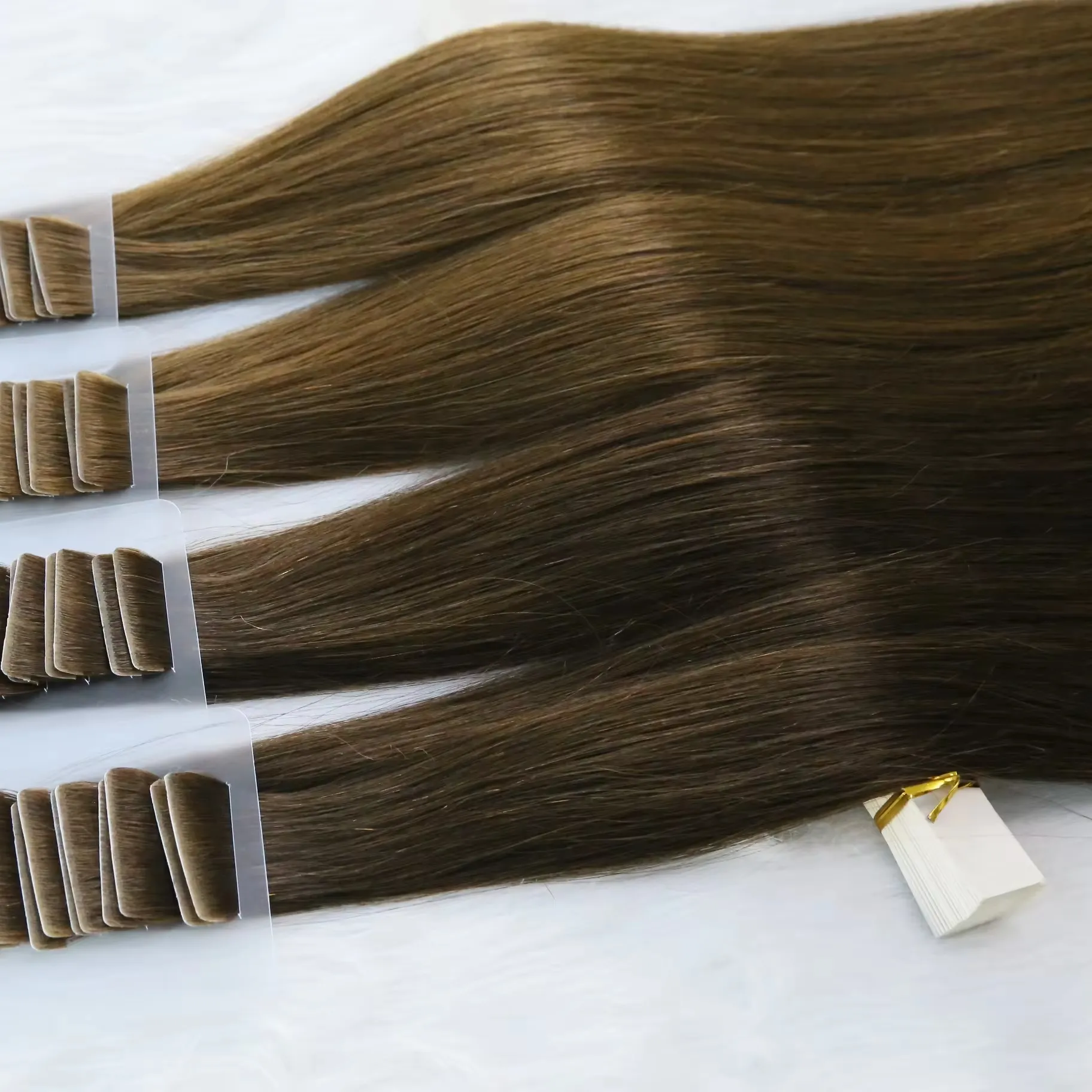 Op Maat Gemaakte Top Hair Kwaliteit Onzichtbare Skineweft Tape In Haar #2 Kleur Rechte 100% Human Hair Extensions Voor Vrouwen