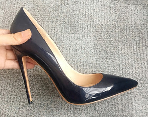 Escarpins à bout pointu en cuir verni bleu de haute qualité, à talons très hauts, à enfiler, tendance toutes saisons - Product Image 3