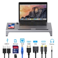 Station d'accueil 11-en-1 avec support de moniteur, 2 ports USB 3.0, 2 ports USB-C, lecteurs de cartes TF/SD, HDTV, VGA, audio 3.5, RJ45 et chargeur sans fil