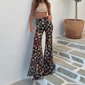 Nouvelle Arrivée Pantalon en Coton OEM de Haute Qualité pour Femme, Taille Haute Décontractée, Imprimé Léopard, Coupe Évasée, Jambe Large - Product Image 3