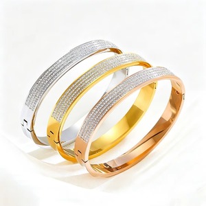 Stainless Steel Triple Row <b>Crystal</b> Sparkling Bangle Non-Tarnish Gold/Rose Gold/Silver Plated Cuff <b>Bracelet</b> <b>Women</b> Luxury Jewelry - Product Image 1