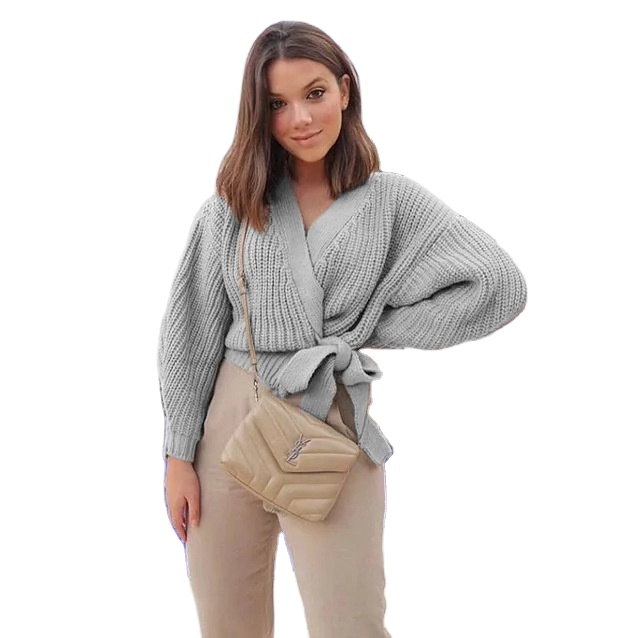 Китай оптовая продажа с фабрики, женская вязаный жилет с v-образным вырезом для кофточки с длинным рукавом свободного покроя; Детские комплекты с длинными рукавами, свитер на шнуровке