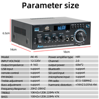 Amplificateurs de puissance domestiques AK-45, 2 canaux, son surround, FM, USB, télécommande, mini amplificateur numérique HiFi