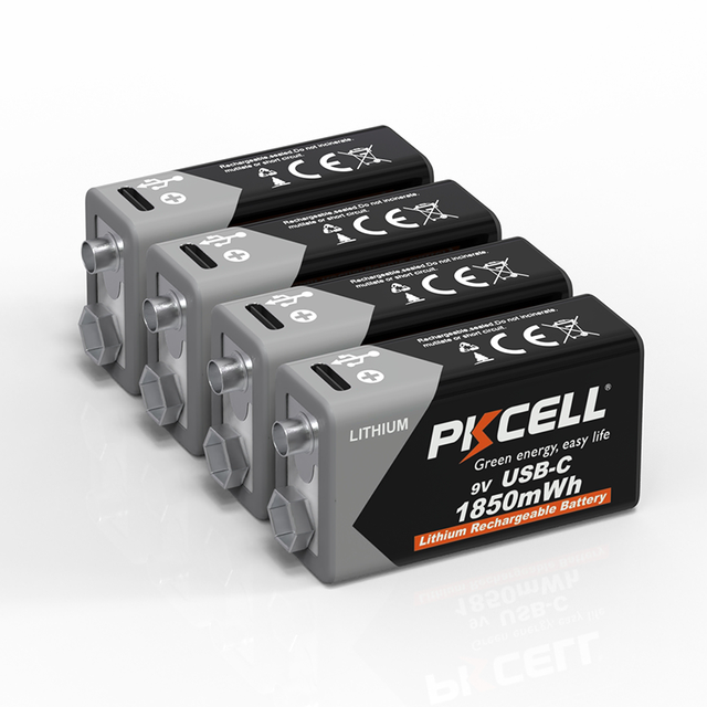 PKCELL Type-C USB Rechargeable 9V 3700mWh High Capacity Lithium Battery 1200 Cycles -20C 60C Operating Temp for Mic
