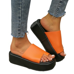 Summer Thick Bottom Slope Heel Women's Platform <b>Sandals</b> Europe United States Cross-Border Plus Size Solid Color - Product Image 5