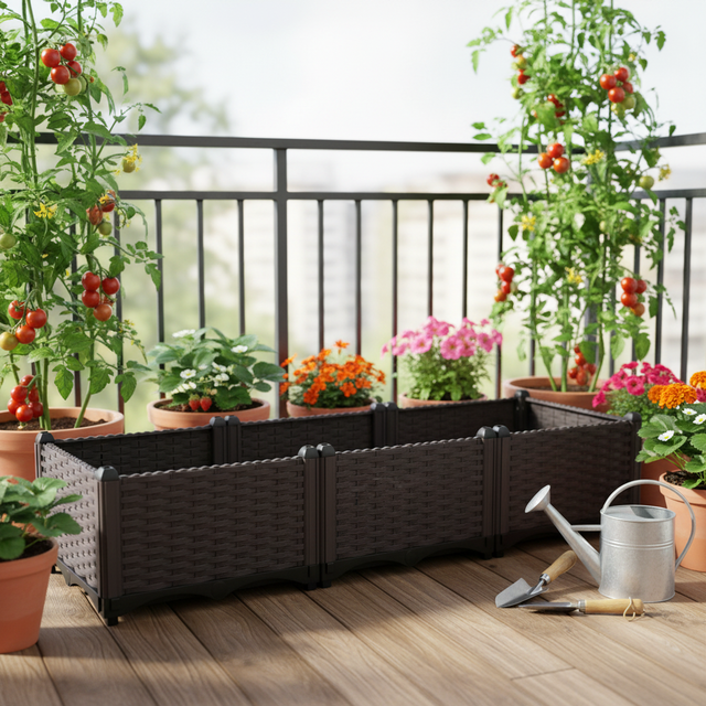 Modern Elevated Raised Bed Eco-Friendly Waterproof Glazed Simple Design Durable PE Plastic Square Shape Indoor Herb Planter for
