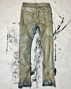 Jeans évasés AeeDenim personnalisés en usine, jeans évasés à impression dorée et enduits de cire, pantalons en denim pour femmes et hommes - Product Image 3