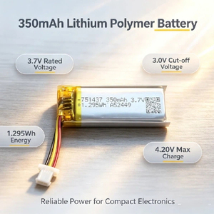 350mAh 3.7V Lithium Polymer Battery 751437 LiPo Cell 1.295Wh UL1642 <b>Portable</b> Electronics - Product Image 4