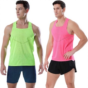 Mens Workout Lightweight Bonded Square Knitted Tank Top Breathable Sports Vest Polyester Quick Dry Marathon <b>Running</b> <b>Singlet</b> - Product Image 3