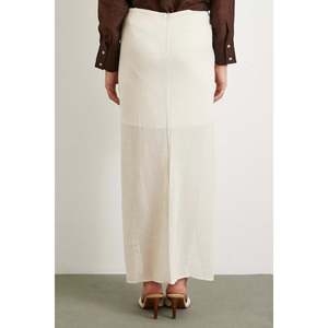 Jupe longue en lin pour femme, crème, taille normale, respirante, à nouer devant - Product Image 1