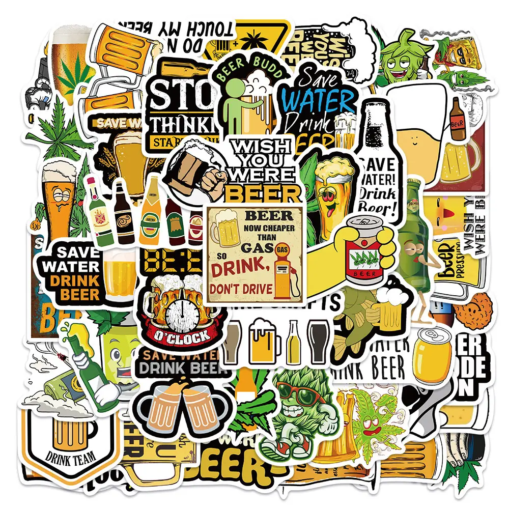 50PCS funny beer Decorative Sticker laptop iPad hand account stickers trunk stickers