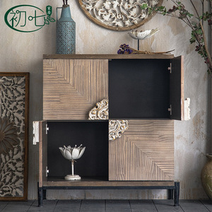 Chu Qi Solid Wood Entryway Cabinet 92x47.5x99.5cm Storage Living Room Furniture <b>Retro</b> <b>Decorative</b> Cabinet - Product Image 4