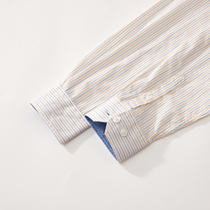 Camisa de vestir de hombre personalizada profesional directa de fábrica Algodón puro a rayas formales con gemelos para otoño - Product Image 4