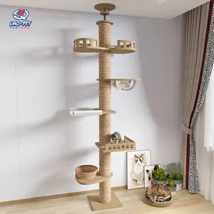 Lüks ahşap tabandan tavana kedi tırmanma Scratcher kedi ağacı kınamak mobilya Scratch Post büyük kedi ağacı kulesi