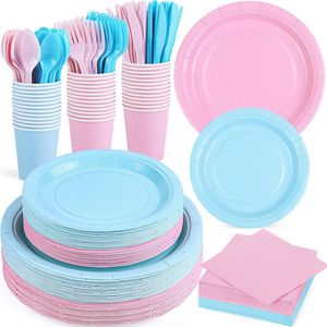 Solid Color Party Supplies Disposable Tableware Set 175 Pieces For 25 People With <b>Plates</b> Cups Napkins And Utensils - Product Image 1