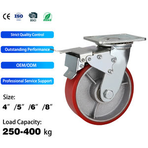 Chariot industriel robuste avec roues pivotantes en fonte de polyuréthane PU rouge, capacité 300kg, 400kg, 4, 5, 6, 8 tonnes, pour le transfert de charges lourdes - Product Image 1