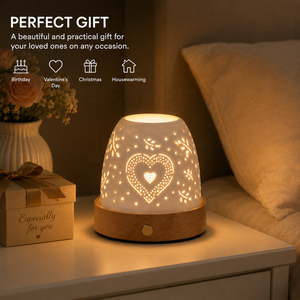 Lampada da Tavolo in Ceramica Porcellanata con Motivo a Cuore, Luce Notturna LED, Portacandele, Luce Bianca Calda per Arredamento Casa e Camera da Letto - Product Image 4