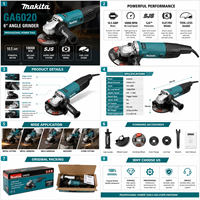 Meuleuse d'angle professionnelle Makita GA6010 GA6020 de 150 mm, outil de meulage électrique robuste