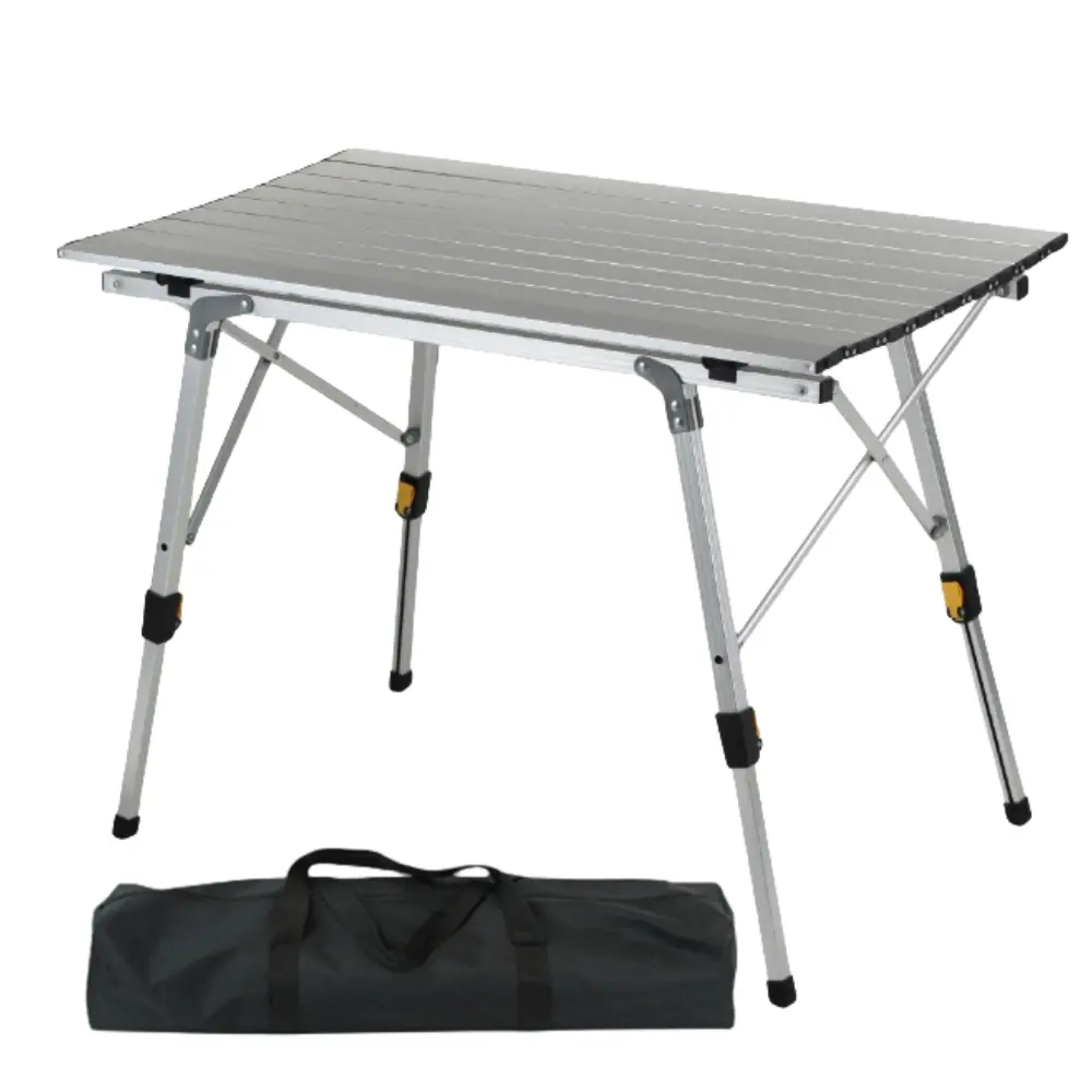 90x53cm 휴대용 높이 조절 가능한 알루미늄 캠핑 테이블 롤업 접이식 캠프 테이블
