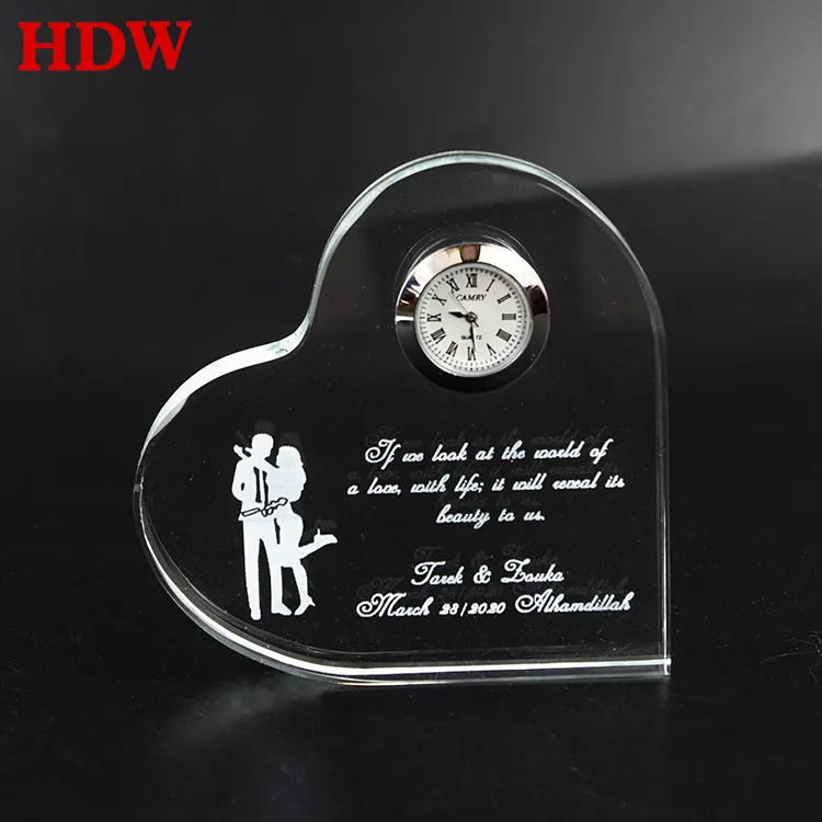 Personalized custom Heart Shape Crystal Clock Souvenir Wedding Favor Gifts