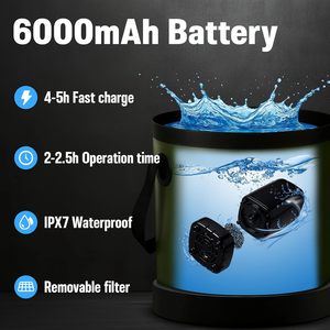 Douche extérieure portable 6000mAh Pompe de douche de camp rechargeable avec chauffe-eau à immersion Seau pliable 6.6 Gal 4 modes de pulvérisation - Product Image 3